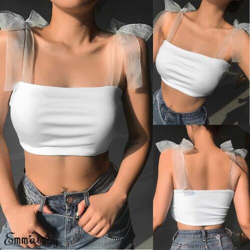 2020 Sexy Women Solid Strappy Tanks Vest Crop Top Summer Sleeveless Mesh Strap Tanks Beach Women Sports Tank Tops Blouse