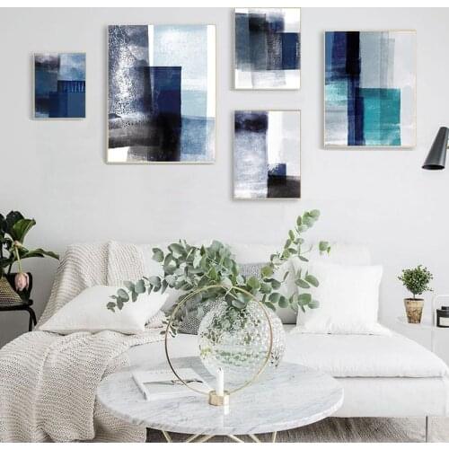 Abstract Minimalist Blue Graffiti Poster Nordic Canvas Painting Wall Art Pictures for Home living Room Home Cuadros Decoration