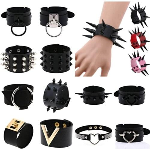 Emo Spike Bracelets For Women Men Goth Punk Vegan PU Leather Couple Bracelets Cuff Bangles Studded Halloween Wristband Jewelry