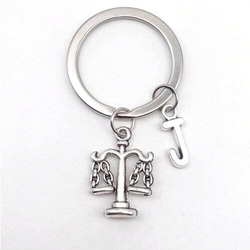 Lawyer Keychain,Scales of Justice, Law Student Keychain, Initial Keychain