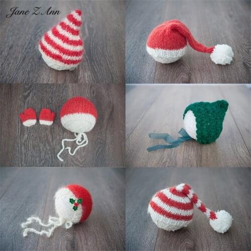 Jane Z Ann Christmas Spring Festival newborn red stripe cap mini glove photography combination props