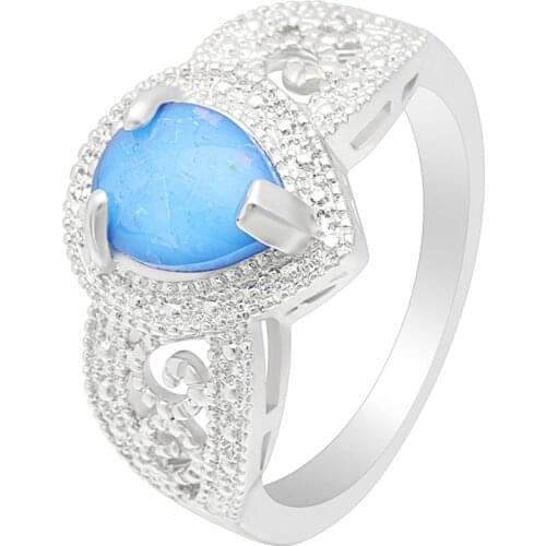 Hainon Silver Color Filled Rings Blue Opal Rings For Women 2018 New Design Stylish Water Drop Finger Rings Party Jewelry