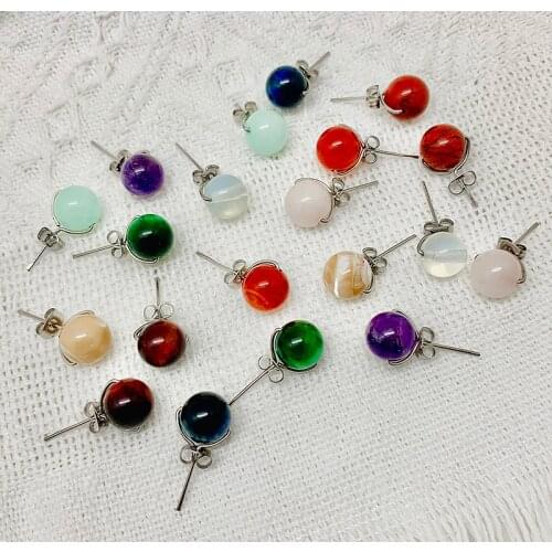 Classic Natural Stone Spherical Earings Studs Korean Fashion Earrings Trendy 2021 Jewelry for Women Party Gifts Wholesale