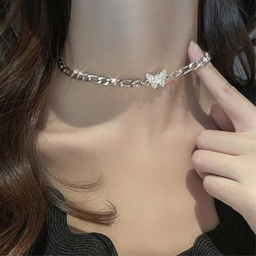 Trendy 925 Sterling Silver Shiny Elegant Butterfly Choker Zircon Necklace Wedding Gift For Women Fine Jewelry NK057