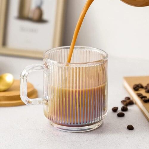 Iridescent Glass Coffee Mug Premium Classical Vertical Stripes Glass Tea Cup for Latte Chocolate Juice Water