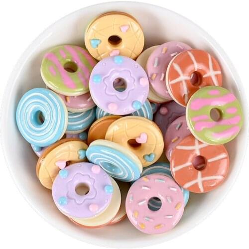 Pastel Colors Round Donut Bread Resin Cabochons 10pcs 25mm Imitation Sweet Food Cameo Beads Embellishments Scrapbooking Bow DIY