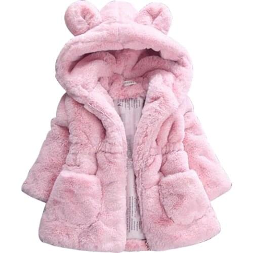 1-8 Year Old Kids Snow Overalls For Girls Outerwear With Cute Ear Hooded Long Style Cotton Solid Fashion Kids Girl Parka Jacket