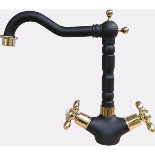 Black Oil Rubbed Bronze Gold Color Brass Two Handles One Hole Bathroom Basin Kitchen Sink Swivel Spout Faucet Mixer Tap mnf808