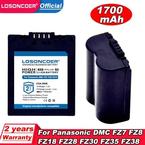 LOSONCOER Battery 1700mAh CGA-S006 CGR CGA-S006E S006A DMW-BMA7 For Panasonic DMC FZ7 FZ8 FZ18 FZ28 FZ30 FZ35 FZ38 FZ50 DMC-FZ7