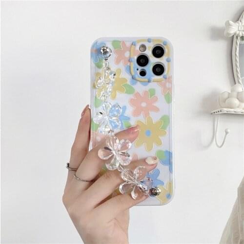 Cute Flower Bracelet Phone Case For iPhone 12 11 Pro Max XR XS SE20 7 8 Plus Colorful Floral Shochkproof Cover Soft Silicone Bag