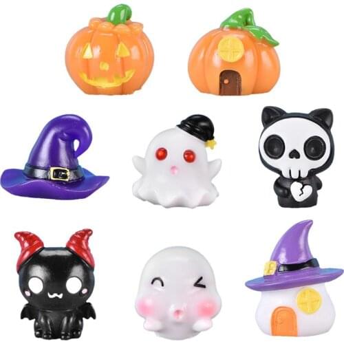 Halloween Pumpkin Ghost Figurines Ornament Mini Resin Statue for Halloween Decor and it is also a good gift for family