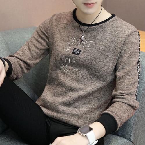 Spring and Autumn Mens Long Sleeve T-shirt Mens Knitted Clothes Korean Slim Round Neck Sweater Bottom Shirt