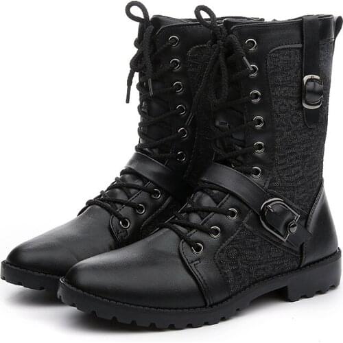 New Lace Up Mens Long Boots Trend British Four Seasons Mens Military Boots High-top Sewing Pu Mens Leather Boots