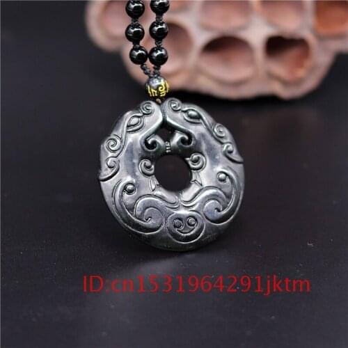 Obsidian Jade Amulet Chinese Accessories Gifts Carved Pendant for Jewelry Black Necklace Men Charm Green Dragon Natural