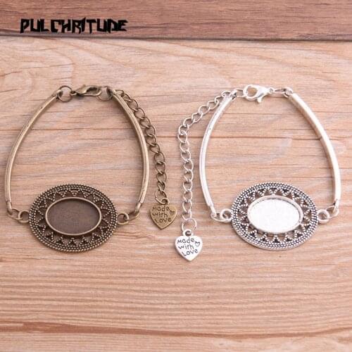1pcs Two Color Zinc Alloy Blank Bracelet Settings 13*18mm Oval Hollow Cabochon Bangle Bezel Trays Diy Jewelry Base