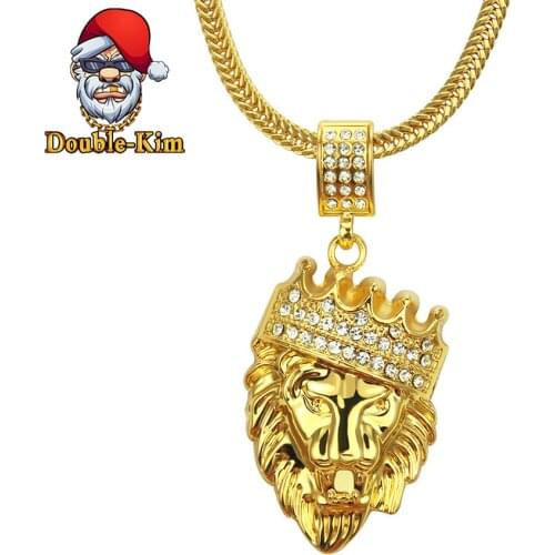 Lion King Zircon Pendant Necklace Hiphop Rock Street Culture Titanium Stainless Steel Inlaid Zircon Chain Necklace Man Jewelry