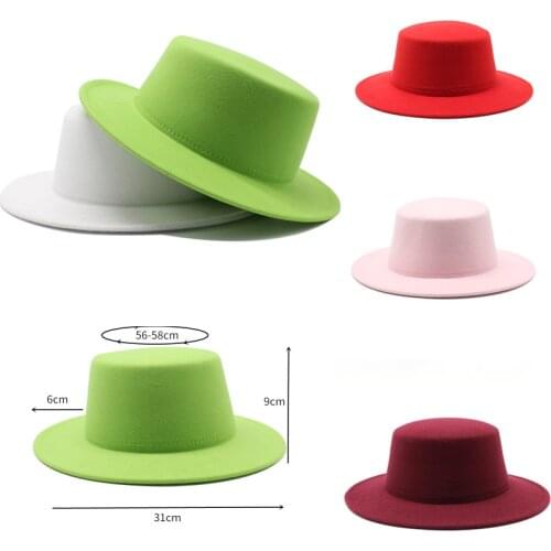 Turquoise Bucket hat Fedora hat new woolen top hat men and women flat top gentleman hat Korean version of wild jazz hat felt hat