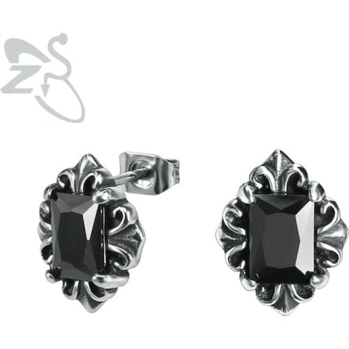 Punk Earrings For Women Black Square Crystal Earings 316L Stainless Steel Jewelry Piercing Brincos Pendientes Mujer Moda 2018