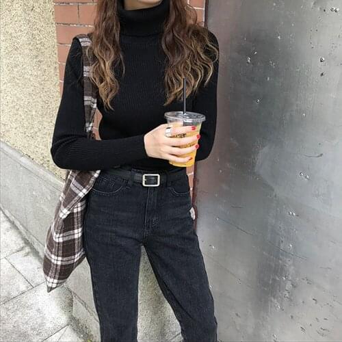 Casual Office Lady Women Stylish Long Sleeve High Neck Collar Top Fashion Solid Color Knitwear Pllover Sweater for Ladies