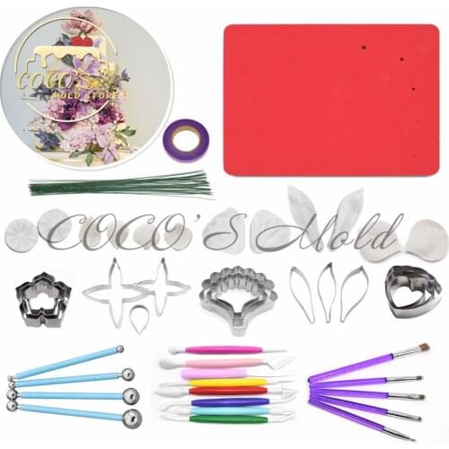 Flower Petal Veiner Silicone Mold/Cutter/Nylon Wire/Brush Foam Set Fondant Sugarcraft Cake Mould Cake Decorating Tool Bakeware