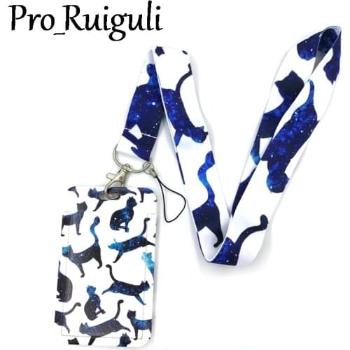 Skarry Sky Cats Lanyard Credit Card ID Holder Bag Student Women Travel Card Cover Badge Car Keychain Decorations