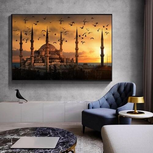 Modern Landscape Art Istanbul At Sunset Canvas Painting Modern Posters and Prints Wall Art Pictures for Living Room Home Decor