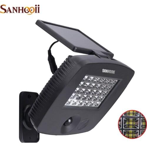 SANHOOII Outdoor Solar Power Bright PIR Motion Sensor Garage Garden Yard Wall Light Lamp 200LM 30 LED Waterproof Extension Wire