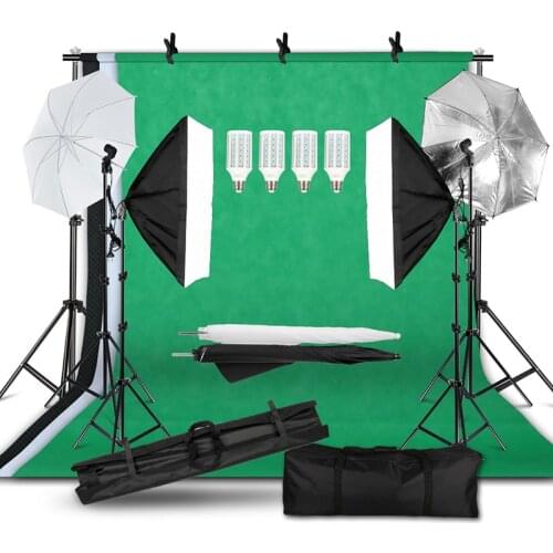 Photo Studio LED Softbox Umbrella Lighting Kit Background Support Stand 3 Color Green Backdrop for Photography Video Shooting