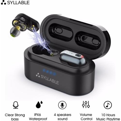 SYLLABLE S101 TWS Bluetooth Earphones with QCC3020 chip Earbuds Strong bass Waterproof sport Headset 500mAh S101 Volume control