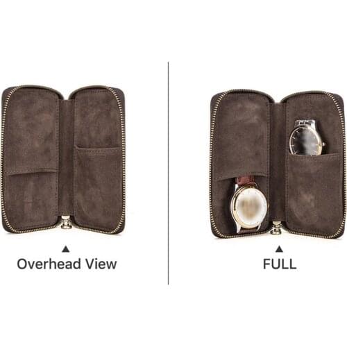 Wristwatch Vintage Leather Storage Bag 2-Slot Watch Case Carrying Pouch Zipper Watch Box Organizer