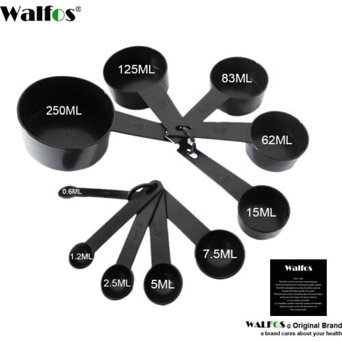 WALFOS 5/10pcs Black Kitchen Measuring Spoons Teaspoon Coffee Sugar Scoop Cake Baking Flour Measuring Cups Kitchen Cooking Tools