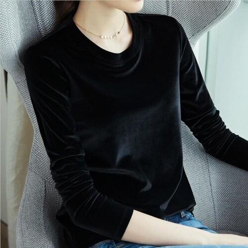 O-Neck Velvet Woemn Tops Female Long Sleeve T-Shirts 2020 Spring Autumn Solid Velour Basic Shirt Plus Size 5XL 6XL 7XL