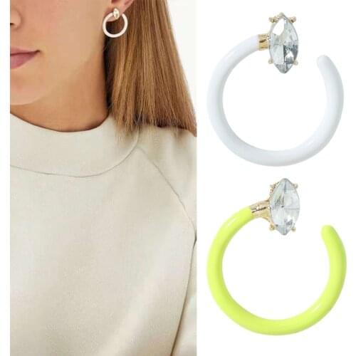 Dvacaman 2021 New INS Trendy Rhinestone Colorful Spray Paint Geometric Round Open Stud Earrings for Women Summer Jewelry Bijoux