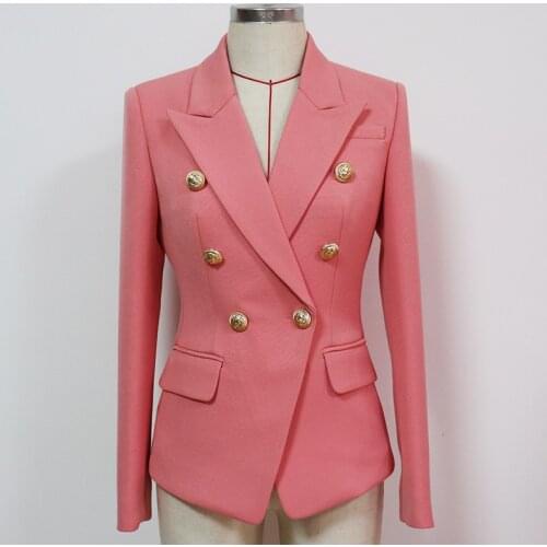 HIGH QUALITY Newest 2021 Designer Jacket Womens Classic Lion Buttons Double Breasted Slim Fitting Pique Blazer