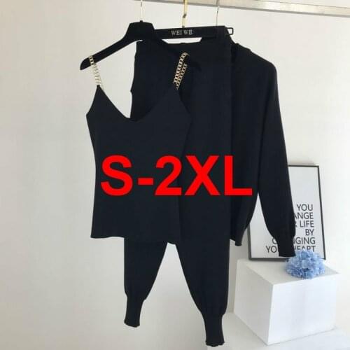 3 Pcs Womens Tracksuit Knitted Sweatshirt Blouses Zipper Cardigans Vest/Pants/jacket three-piece Solid Sets Women Outfits