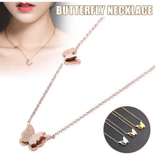 Ladies Fashion Neck Accessories Jewelry Women Frosted Double Butterfly Necklace For Daily Party Female Elegant Gifts