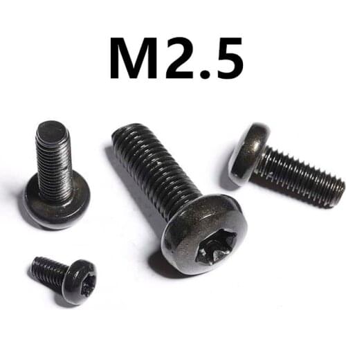 100pcs/lot M2.5x3/4/5/6/8/10/12/14/16/25mm GB2672 ISO14583 Black 304 Stainless steel pan head torx screw six-lobe machine screws