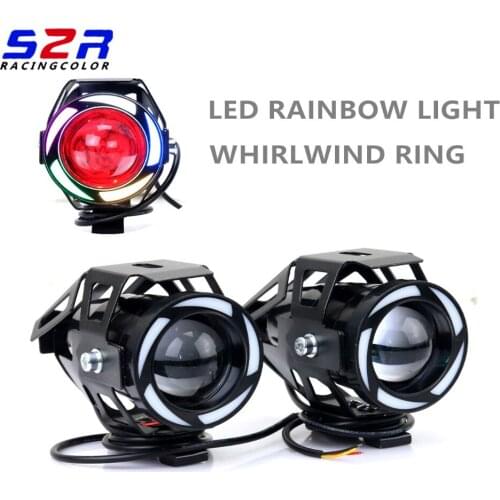 2PCS Universal LED Motorcycle Headlight U7 Motorbike Driving Fog Spot Head DRL running Light Spotlight Assist Lamp Angel Eyes