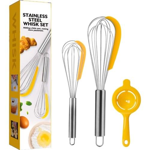 3pc Stainless Steel Balloon Wire Whisk Manual Egg Beater Mixer Baking Utensil Milk Cream Butter Whisk Mixer Cooking Gadgets