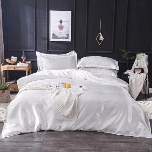 30White silk duvet cover 220x240 Pillowcase 3pcs,200x200 quilt cover, bed cover 150x200,queen king size bedding set,bed sheet