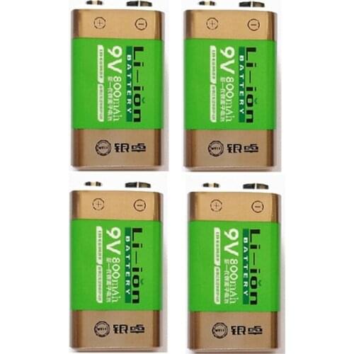 4pcs/lot Hot sale 800mAh lithium ion battery 9 V rechargeable battery for smoke detector wireless microphone