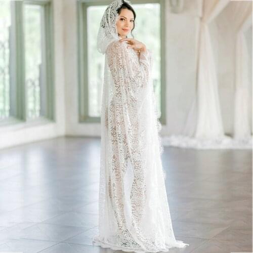 White Lace Bridal Cape Long Hooded Wedding Cloak Custom Made Bride Bolero Wedding Wrap Illusion Jacket