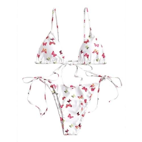 Bikinis 2021 Mujer Swimsuit Women Butterfly Print Bandage Bikini Set Push-Up Brazilian Swimwear Beach Bathing Suit Woman Biquini