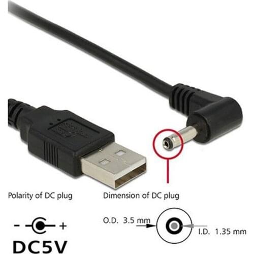 Chenyang 80cm USB 2.0 Male to Right Angled 90 Degree 3.5mm 1.35mm DC power Plug Barrel 5v Cable -5pcs