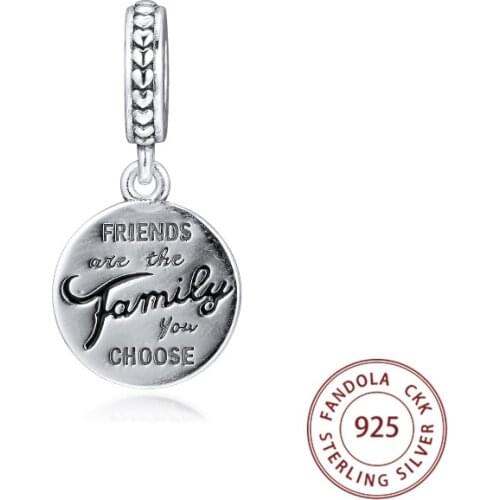 100% 925 Sterling Silver Friends Are Family Dangle Charms Beads for Jewelry Making Fit Pandora Bracelet Necklace Kralen Berloque