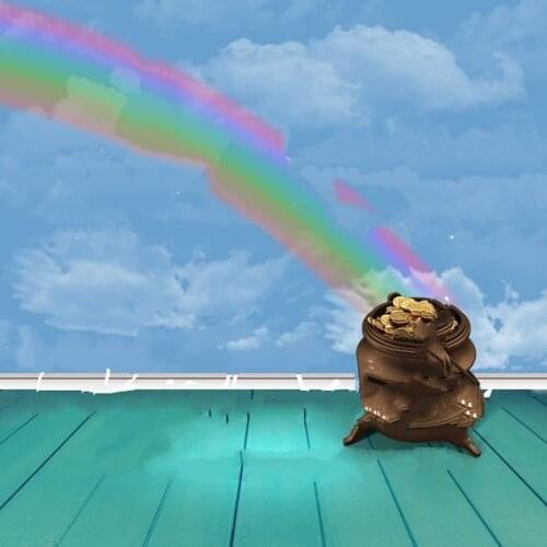 St Patricks Day Cute Gold Rainbow wood clouds background High quality Computer print children kids backdrop