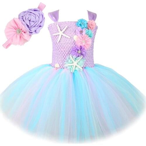 Mermaid Princess Dress for Girls Birthday Party Halloween Costume for Kids Sea-maid Tutus Outfit Flower Girl Dresses for Wedding