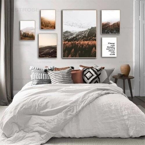 Autumn Forest Mountain Canvas Painting Scandinavian Nature Landscape Poster Nordic Wall Art Print Scenery Picture Home Deocr