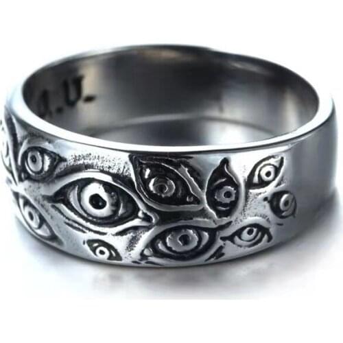 Retro Creative Punk Ring Carved Eyes Mens Ring Finger Jewelry Hip Hop Rrock Culture Ring Unisex Party Metal Ring Hipster Ring