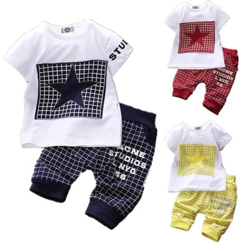 2020 Summer Unisex Baby Clothing Sets Cotton Short Sleeve Childrens Outfits Babies Star T-shirt+Plaid Pants Infant Boy Clothes